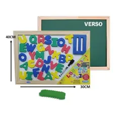 Quadro Magnetico Lousa Dupla Face 30x40cm C/ Alfabeto 31 Letras