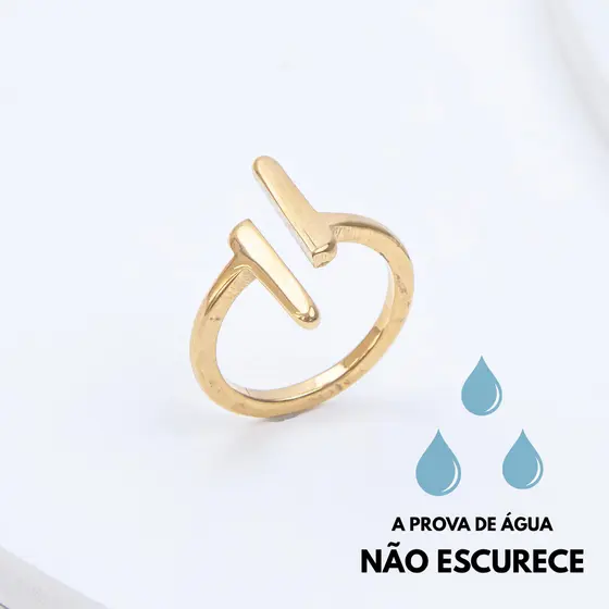 Anel Dourado Duas Barras Aço Inoxidável Feminino Contemporâneo Joia Elegante Minimalista Luxo