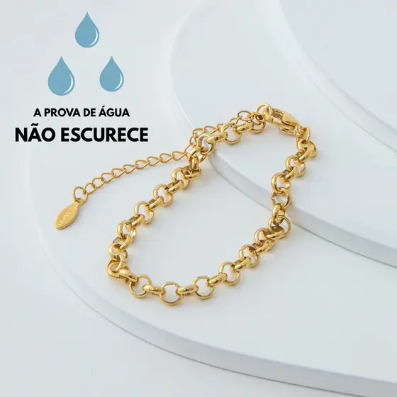 Pulseira Dourada Elo Português 4mm Aço Inoxidável Feminina Minimalista Joia Elegante Estilo