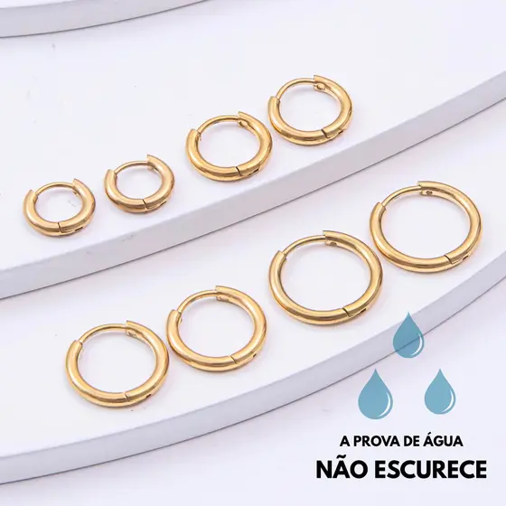 Brinco Dourado Mini Argolinha Click Aço Inoxidável Feminino Delicado Antialérgico Minimalista