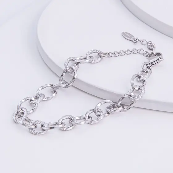 Pulseira Corrente Detalhada Aço Inoxidável Prata Feminina Antialergica Luxo Moda Resistente Joia