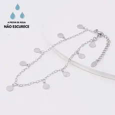 Tornozeleira Medalhas Brilho Aço Inoxidável Prata Feminina Antialérgica Delicada Luxo Joia Moda