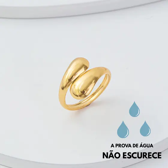 Anel Dourado Regulável Gotinha Delicada Aço Inoxidável Feminino Minimalista Joia Elegante Moda
