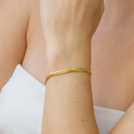 Pulseira Dourada Grumet Fita Aço Inoxidável Feminina Hipoalergênica Não Escurece Luxo Joia Premium