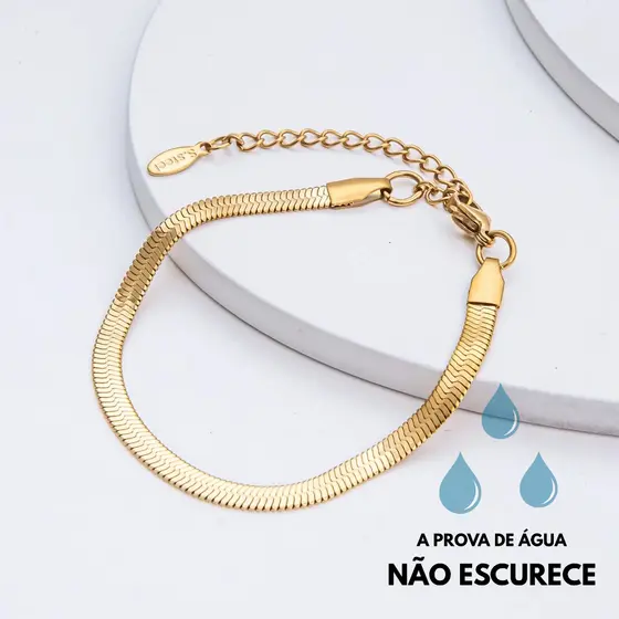 Pulseira Dourada Fita 4Mm Aço Inoxidável Feminina Hipoalergênica Não Escurece Luxo Joia Premium