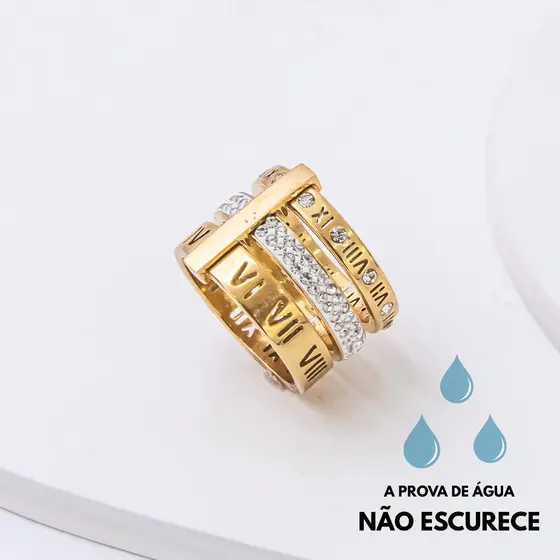 Anel Dourado Triplo Attlas Aço Inoxidável Feminino Elegante Minimalista Joia Luxo Versátil