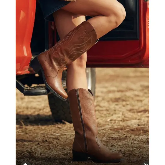 Bota Country Boiadeira Feminina Texana Cano Alto Bordado