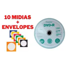 10 Mídia Dvd-r Virgem Smartbuy+10 Envelopes Papel C/visor
