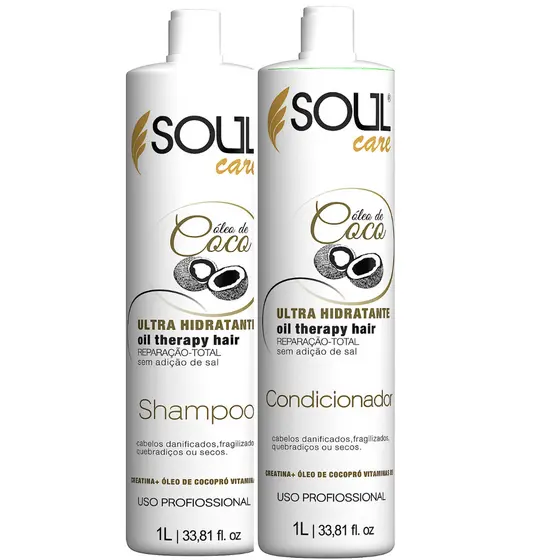 Kit Shampoo e Condicionador Hidratação com Óleo de Coco, Queratina e D-Pantenol 1 Litro