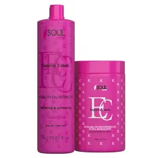 Kit Reconstrução Profissional Engorda Cabelo de Shampoo e Mascara Cronograma Capilar