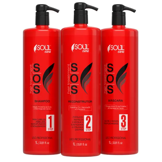 Kit SOS Reconstrução Capilar Profissional Hidratação, Cauterização e Cronograma Capilar Soul Care