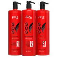 Kit SOS Reconstrução Capilar Profissional Hidratação, Cauterização e Cronograma Capilar Soul Care