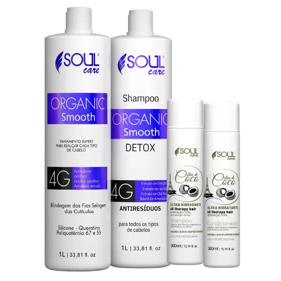 Kit Selagem Orgânica Sem Formol, Sulfato e Parabenos 4 Itens Alinhamento e Sem Frizz