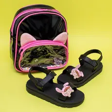 Kit Sandália Papete E Mochila Escolar Infantil Menina Casual Conforto Calçado Passeio Dia a Dia
