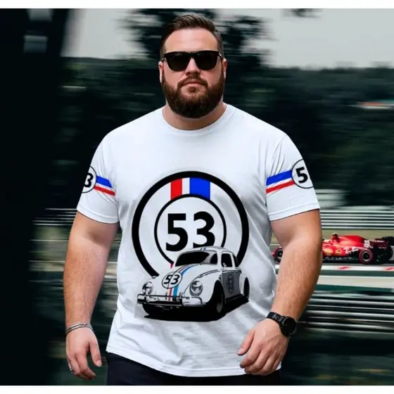 Camiseta T-Shirt Básica Algodão Qualidade Estampa Automobilística Carro Fusca Herbie