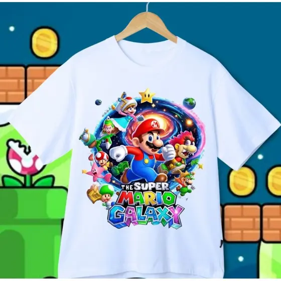 Camiseta T-Shirt Super Mario Galaxi Blusa Infantil Adolescente e Adulto 100%Algodão/Geek Gamer Filme/ Envio rápido