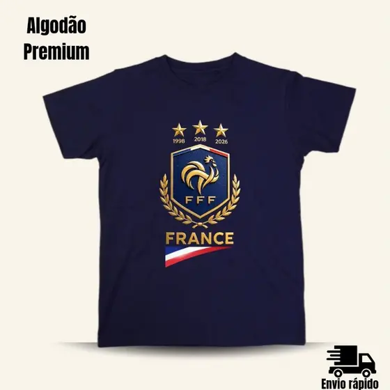 Camiseta T-Shirt Básica França Infantil Adolescente e Adulto Blusa Algodão Qualidade Premium Torcida Futebol
