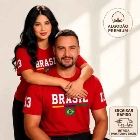 Camisa Brasil 13 Algodao Esquerda Unissex Casual Urbana Estilo Brasileiro Vermelho Premium Macio Confortavel
