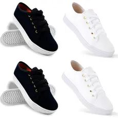 Kit 2 Pares Tênis Feminino Casual Confortável Slip On Branco Preto Liso