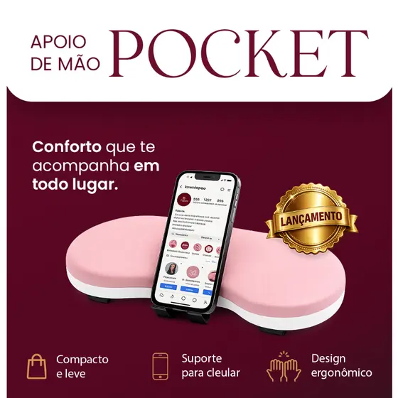 Apoio Apoiador Suporte de Mão Braço Comfort Pocket Manicure Profissional Ergonômico Nail Design Unhas Gel