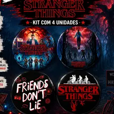 Kit 4 Botton Stranger Things - Botum Boton Broche Presente Mochila Bolsa Escolar Viajem