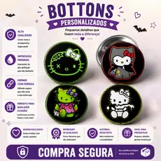 Kit 4 Bottons Hello Kitty Halloween Escolar Mochila Bolsa Broche Pin Alfinete Boton Botão Button