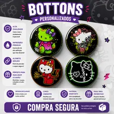 Kit 4 Bottons Hello Kitty Halloween Kawaii Escolar Mochila Bolsa Broche Pin Alfinete Boton Button