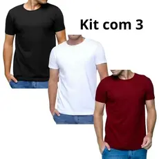 Kit 3 Camisetas Masculinas Slim Fit Premium Camisa Blusa Menino Masculino 100% Algodao Lisa Basica