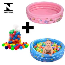 Piscina Infantil Grande com 50 Bolinhas Redonda Inf lável 100 Cm Bebê Criança Rosa Azul Piscina Praia Jardim vc