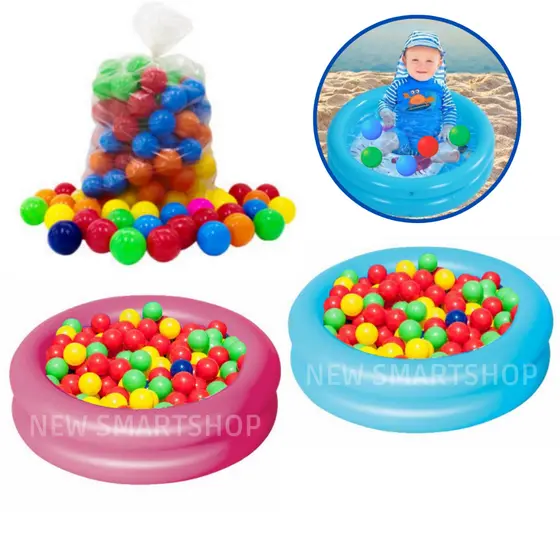 Piscina de Bolinha Inflável 60 cm Infantil + 15 Bolinhas Coloridas Criança Bebê Verão Praia Jardim Menino Menina