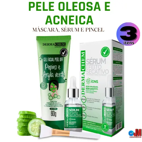 Skin Care Máscara de Pepino e Argila, Sérum Antioleosidade e Espatula de Silicone