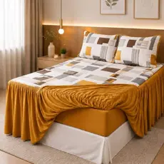 Kit Colcha Lençol com Babado Malha, 100% Algodão Casal 2,50x2,60 + 2 Fronhas – Conforto e Elegância