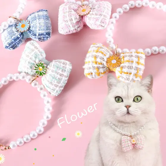 Coleira Pet com Pérolas e Margaridas | Ajustável | Acessórios para Cães e Gatos