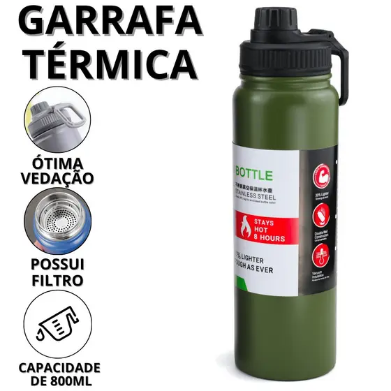 Garrafa Térmica De Água Inox Garrafinha De Agua Termica Garrafinhas Termicas 800ml Academia Corrida