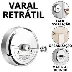 Varal De roupa Retrátil Parede Varau Retratil Varol De parede 3 Metros Banheiro Lavanderia