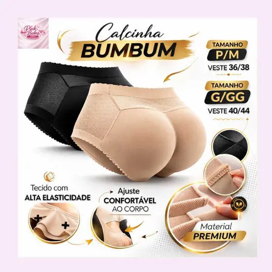 Calcinha Bumbum 3 Enchimento Empina Bumbum Alta Elasticidade Sem Costura Bundex - PINK BABY BUM3