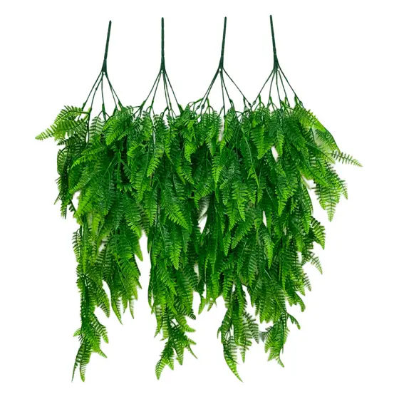 4 Pendentes Folha de Samambaia Artificial 85cm Pendurada Verde Artificial