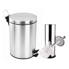 Jogo de Banheiro Lixeira 3 e 5 Litros Inox Escova Sanitária Inox