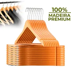 Kit 50/100 Cabides De Madeira Premium Marfim Para Roupas Calça Gancho Cromado