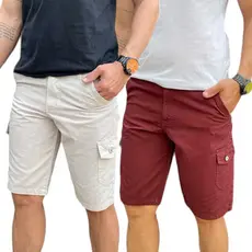 Kit 2 Bermuda  Masculina Cargo 6 Bolsos Short Masculino Brim  Jeans e  Bermuda tradicional 4 bolsos
