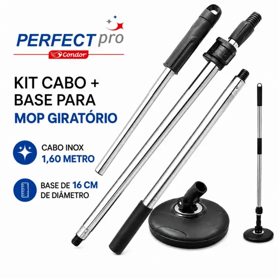 Kit Cabo 1,60m para Mop Perfect Pro Move 972375 + Base Suporte 16cm  972376