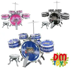 Bateria Instrumento Infantil Rock Party Pedal e Baquetas DM Toys DMT6066 Azul Preta Rosa