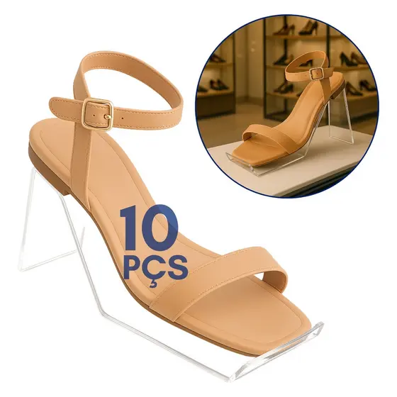Kit 10 Pçs Suporte Expositor Calçados Feminino Sandália Vitrine Balcão Bancada Loja Comercio Display