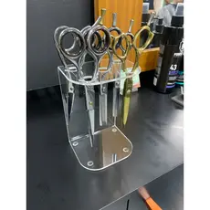 Porta 5 Tesouras Barbeiro Transparente 15x10x8 Base Menor Barbearia Organizador Acessório Armazenamento Ferramenta Estilo Suporte Profissional Corte Espaço Estabelecimento Compartimento Ambiente