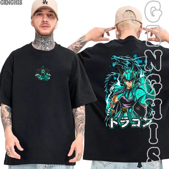 Camisa Shiryu de Dragão Cavaleiros do Zodíaco Anime Desenho Camiseta Unissex Oversized Algodão