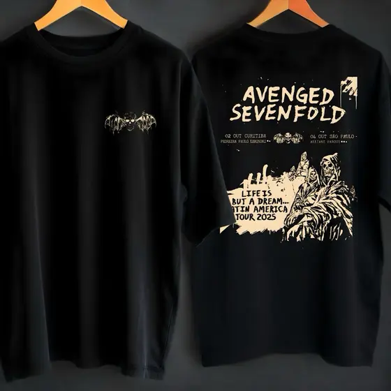 Camiseta Oversized Avenged Sevenfold LIBAD Tour Latin America Camisa Banda de Rcok