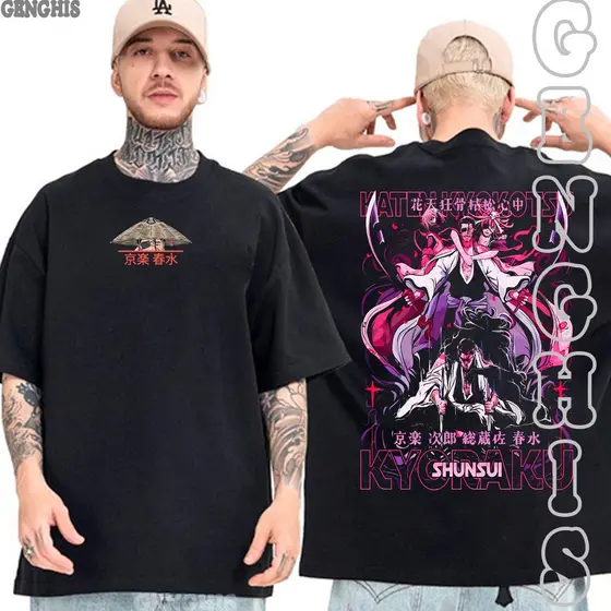 Camiseta Shunsui Kyoraku Bankai Katen Kyokotsu Bleach Anime Manga Japones Camisa Oversized Unissex Plus Size