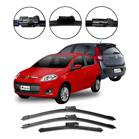 kit 3 Palhetas Limpador de Parabrisa Silicone Novo Palio Attractive 2012 a 2017