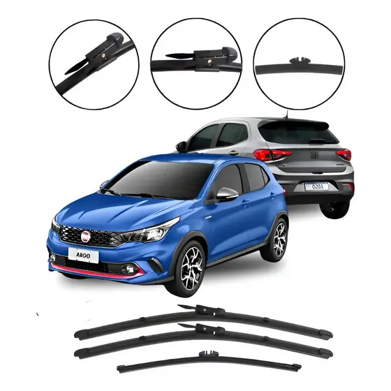 Kit 3 Palhetas Limpador de Parabrisa Silicone Fiat Argo 2017 a 2022