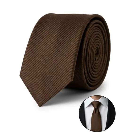 Gravata Masculina Slim Marrom Trabalhada Risco Fino para Padrinhos de Casamento, Social e Eventos